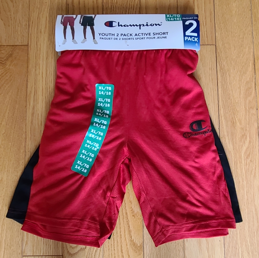 Champion Youth 2 Pack Active Shorts, XL (14/16), Red/Black & Black/Gray